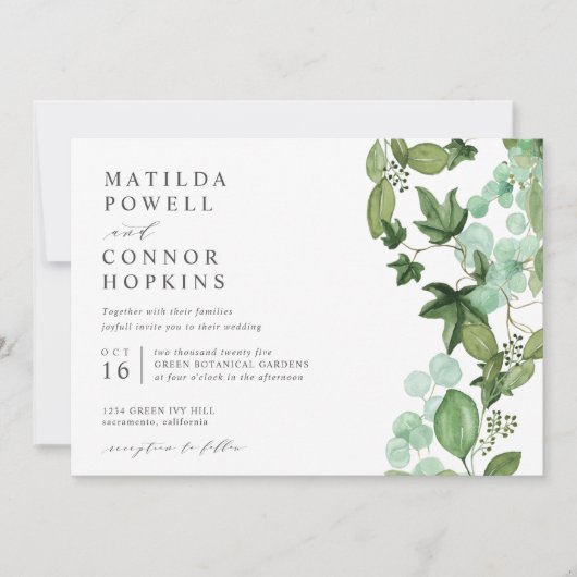 Hedera | Moderne IVY Green Garden Botanische Hochz Einladung (Vorderseite)