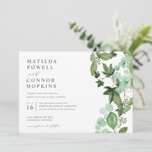 Hedera | Moderne IVY Green Garden Botanische Hochz Einladung (Stehend Vorderseite)