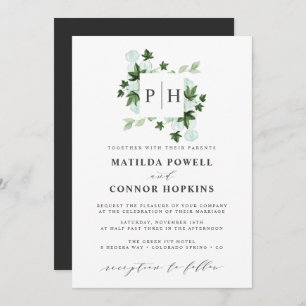 Hedera Monogram   Ivy Eucalyptus Botanical Wedding Einladung