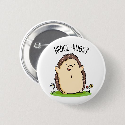 Hedge Hugs Funny Igel Pun Button (Vorne & Hinten)
