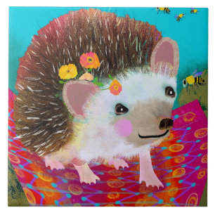Hedgehog and Bee Ceramic Kitchen Tile Fliese