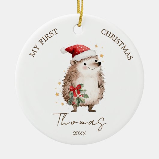 Hedgehog Baby 1st Christmas Photo Ornament (Vorne)