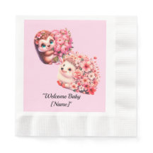 Hedgehog Baby Shower Napkins for Girl | Cute Pink 
