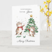 Hedgehog Christmas Family Sister Karte (Gelbe Blume)