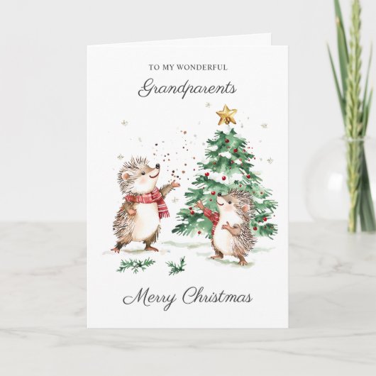 Hedgehog Christmas Grandparents Karte (Vorderseite)