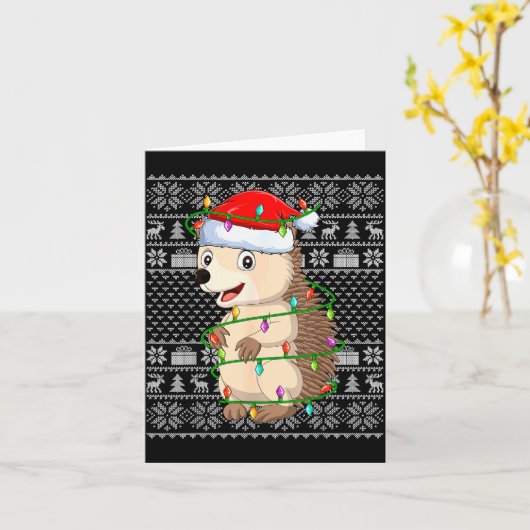 Hedgehog Christmas Lights Ugly Sweater Funny Santa Karte (Gelbe Blume)
