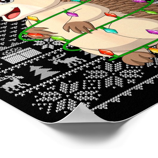 Hedgehog Christmas Lights Ugly Sweater Funny Santa Poster (Ecke)