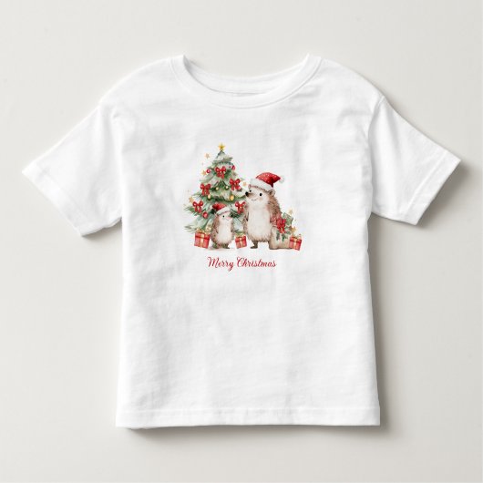 Hedgehog Christmas Tree Presents Kids Kleinkind T-shirt (Vorderseite)
