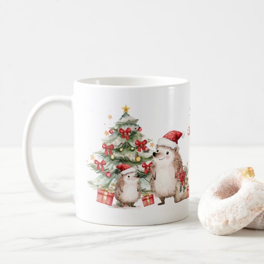 Hedgehog Christmas Tree Presents Mug Kaffeetasse (Mit Donut)