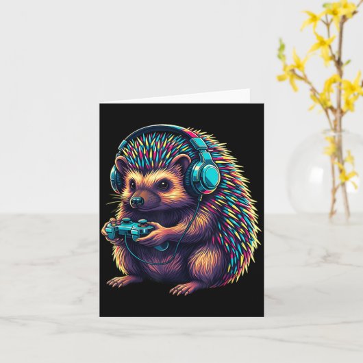 Hedgehog Gaming Animal Video Games Funny Hedgehog Karte (Gelbe Blume)