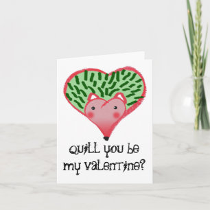 Hedgehog Heart, quill you be my valentine? Feiertagskarte