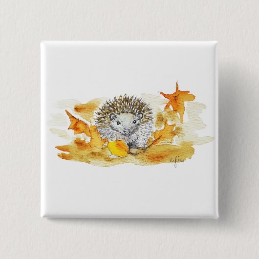 Hedgehog In Fall Leaves Button (Vorderseite)