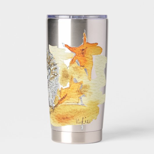 Hedgehog In Fall Leaves Thermobecher (Rückseite)