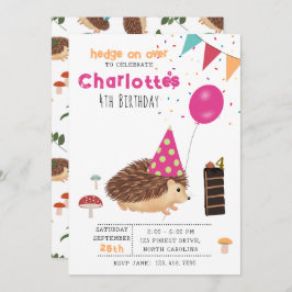 Hedgehog Mushroom Woodland Forest Balloon Birthday Einladung