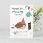 Hedgehog Mushroom Woodland Forest Balloon Birthday Einladung (Stehend Vorderseite)