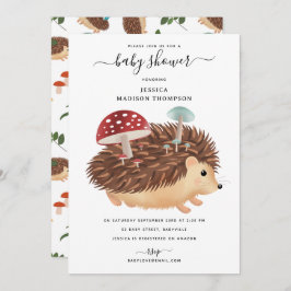 Hedgehog Mushroom Woodland Funny Baby Shower Einladung