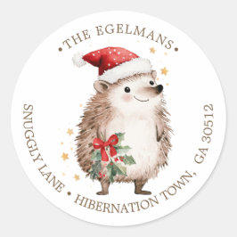 Hedgehog Santa Hat Christmas Return Address Label Runder Aufkleber