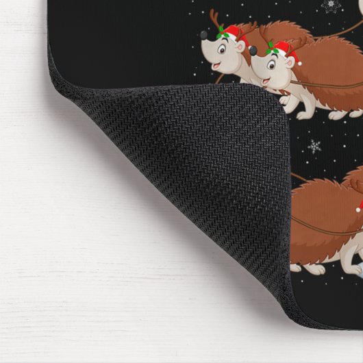 Hedgehog Santa Sleigh Flying Funny Magical Christm Mousepad (Ecke)
