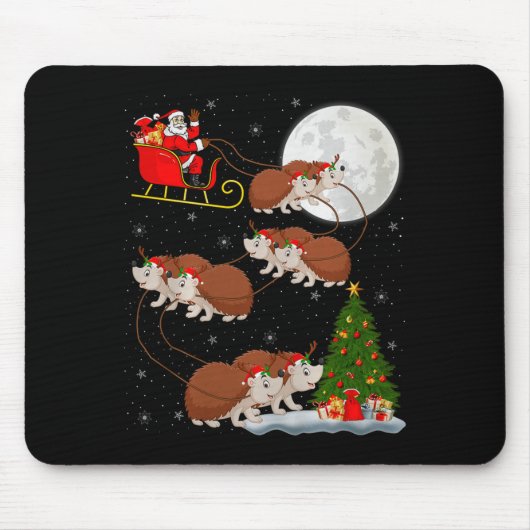 Hedgehog Santa Sleigh Flying Funny Magical Christm Mousepad (Vorne)