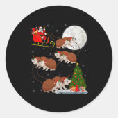 Hedgehog Santa Sleigh Flying Funny Magical Christm Runder Aufkleber (Vorderseite)
