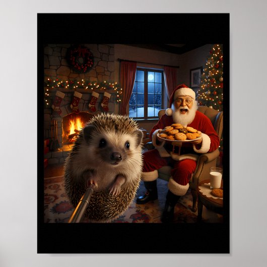 Hedgehog Selfie With Santa Claus Funny Christmas M Poster (Vorne)