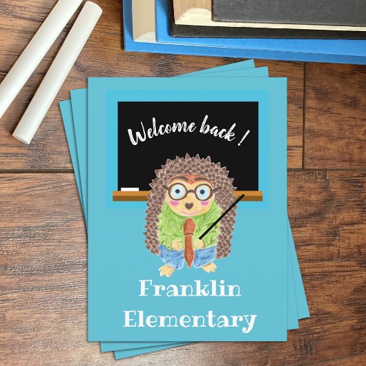Hedgehog teacher back-to-school postcard ankündigungspostkarte