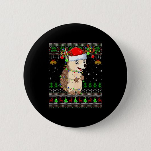 Hedgehog Ugly Christmas Sweaters Holiday Santa Cut Button (Vorderseite)