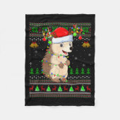 Hedgehog Ugly Christmas Sweaters Holiday Santa Cut Fleecedecke (Vorderseite)