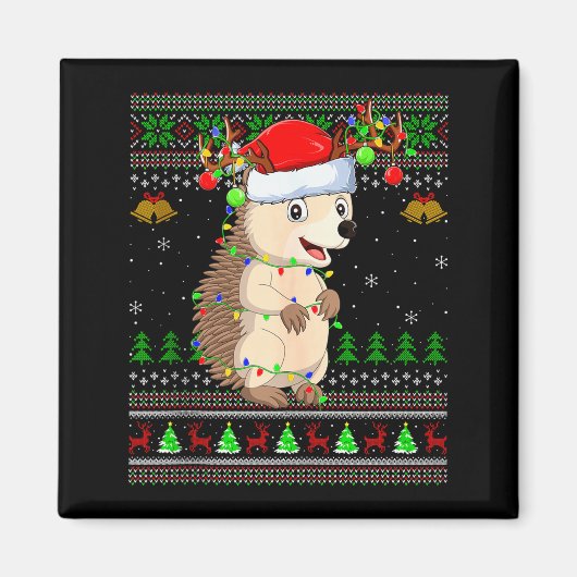 Hedgehog Ugly Christmas Sweaters Holiday Santa Cut Magnet (Vorne)