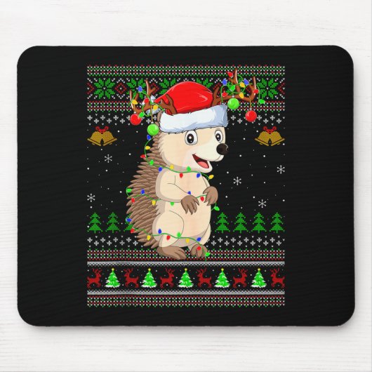 Hedgehog Ugly Christmas Sweaters Holiday Santa Cut Mousepad (Vorne)