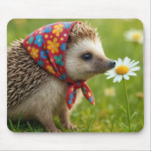 Hedgehog Wearing a Headscarf Sniffing a Daisy Mousepad (Vorne)