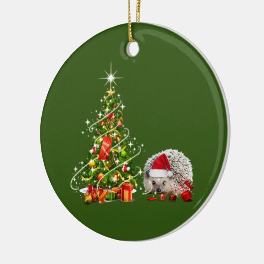 Hedgehog With Hat LIGHTS Christmas Keramik Ornament (Links)