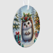 Hedgehog with Holly Wreath & Tree Lights Ornament (Vorderseite)