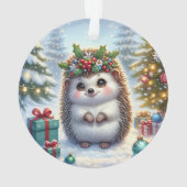 Hedgehog with Holly Wreath & Tree Lights Ornament (Rückseite)