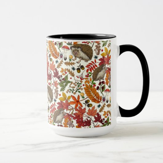 Hedgehogs and autumn forest flora on ivory tasse (Rechts)