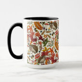 Hedgehogs and autumn forest flora on ivory tasse (Links)