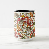 Hedgehogs and autumn forest flora on ivory tasse (Zentrum)