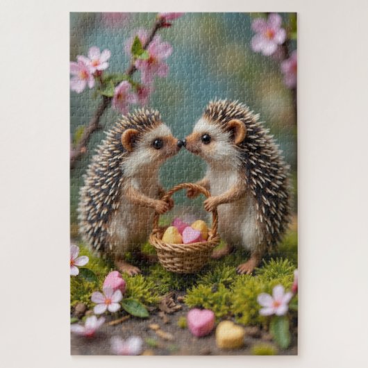Hedgehogs Carefully Sharing Valentine Hearts Puzzle (Vertikal)
