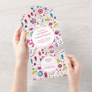 Hedgerow Wilde Blume Aquarellmalerei All In One Einladung