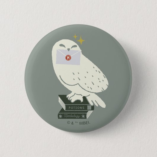 Hedwig mit Brief skizzenhafte Zeichnung Button (Vorderseite)