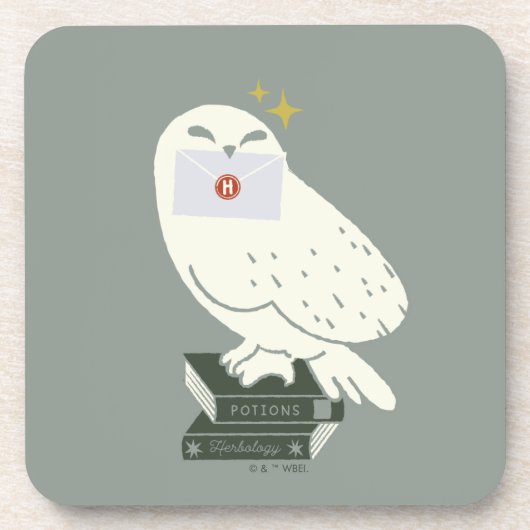 Hedwig mit Brief Whimsical-Zeichnung Getränkeuntersetzer (Vorderseite)