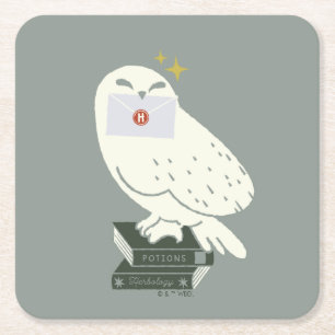 Hedwig mit Brief Whimsical-Zeichnung Rechteckiger Pappuntersetzer