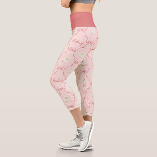 Hedwig-Rosa-Schleifen-Muster Capri Leggings