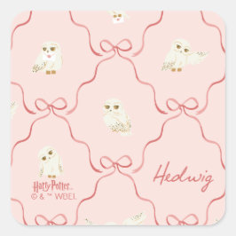 Hedwig-Rosa-Schleifen-Muster Quadratischer Aufkleber