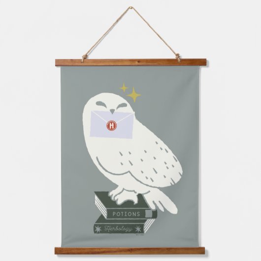 Hedwig With Letter Whimsical Drawing Wandteppich Mit Holzrahmen (Vorderseite)