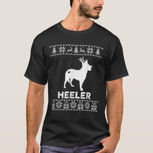 Heeler Dog Lover Christmas Reindeer Ugly Christmas T-Shirt (Vorderseite)