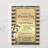 Heels, Glas, Ballons, Gold Streifen Pensionskapita Einladung (Vorderseite)