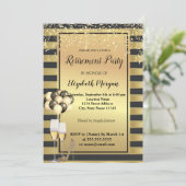 Heels, Glas, Ballons, Gold Streifen Pensionskapita Einladung (Stehend Vorderseite)