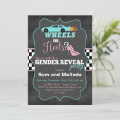 Heels oder Räder - Aufdeckung von geschlechtsspezi Einladung (Stehend Vorderseite)