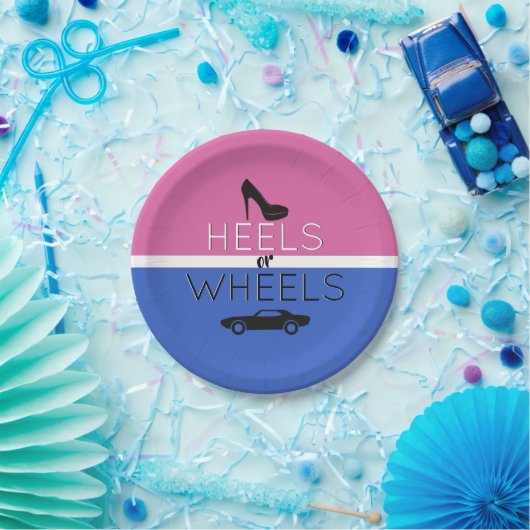 Heels oder Räder{Auto} Black|Pink|Blue Gender Reve Pappteller (Party)